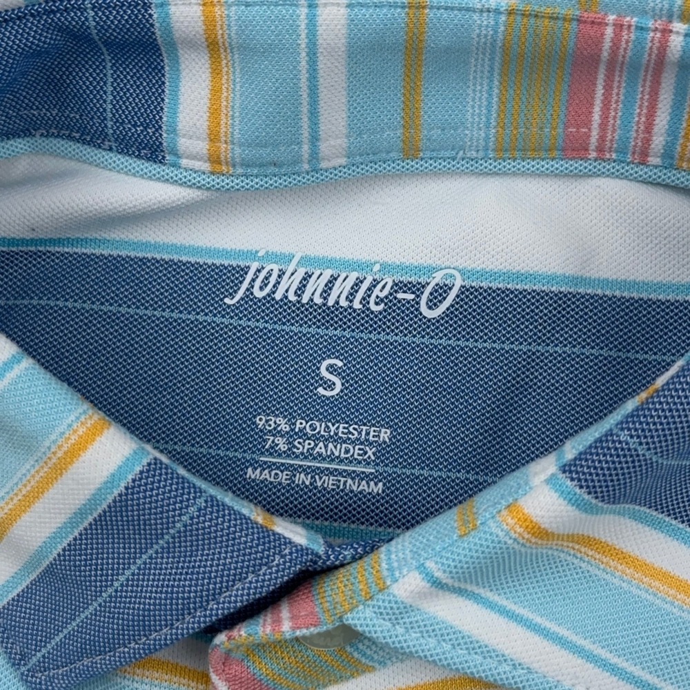 johnnie-O Erwin Performance Polo Mens Small Blue Lake Stripe Preppy Golf Stretch - Picture 3 of 9